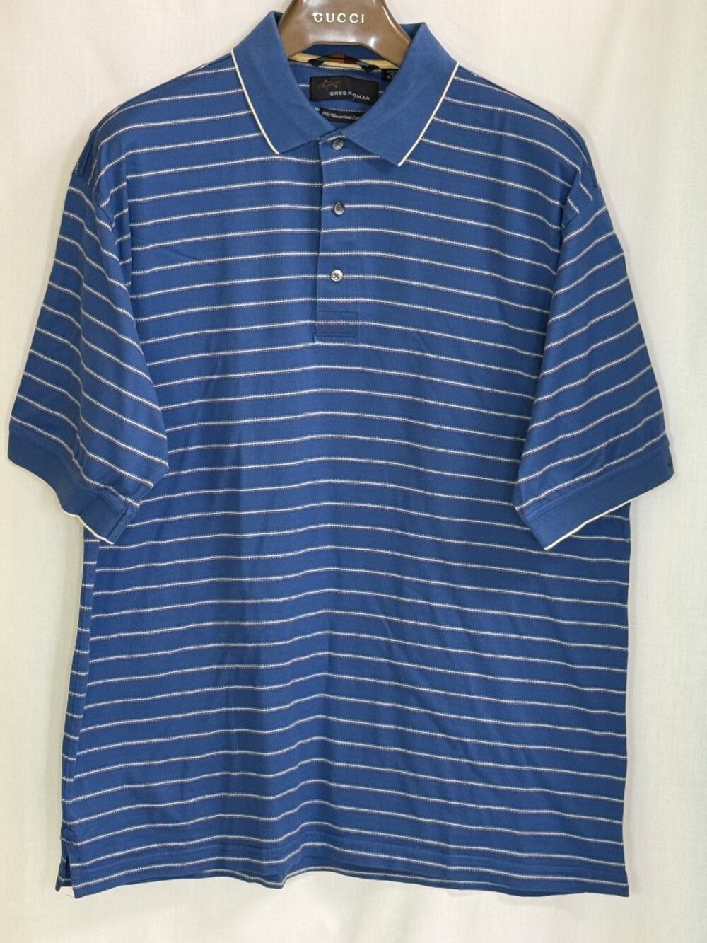 Greg Norman Men's Short Sleeves w/ Collar Striped Polo Shirt - Blue/Beige - XL